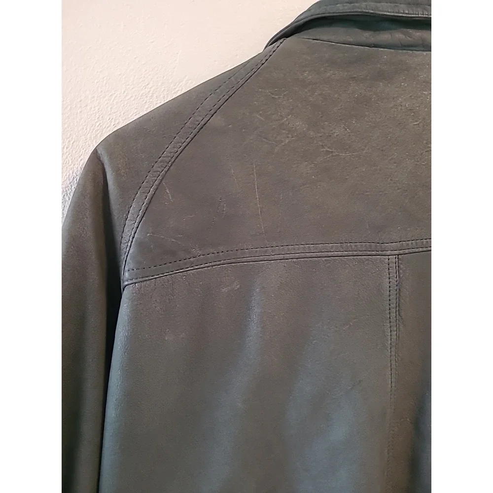 VTG Donna Pelle Men Large Green Genuine Leather Bomber Jacket Pockets Zipper